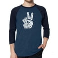 thumbnail image 1 of LA Pop Art Men's Raglan Word Art T-Shirt - PEACE FINGERS, 1 of 2