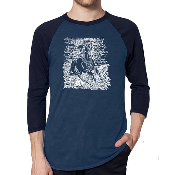 LA Pop Art Men's Raglan Word Art T-Shirt - POPULAR HORSE BREEDS