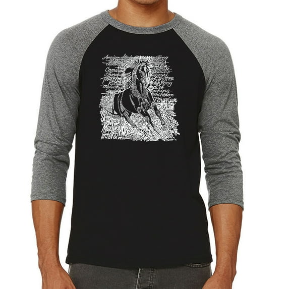 LA Pop Art Men's Raglan Word Art T-Shirt - POPULAR HORSE BREEDS