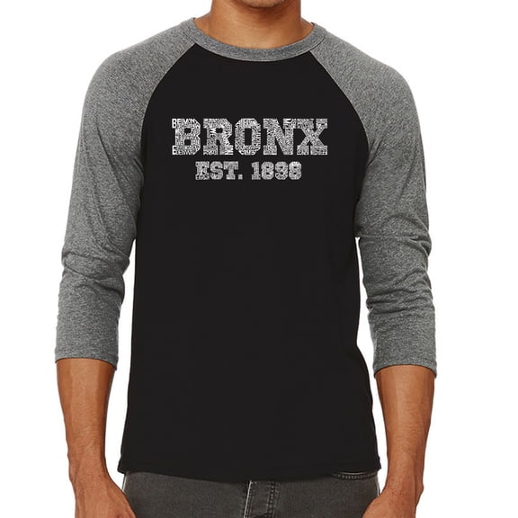 LA Pop Art Men's Raglan Word Art T-Shirt - POPULAR NEIGHBORHOODS IN BRONX, NY