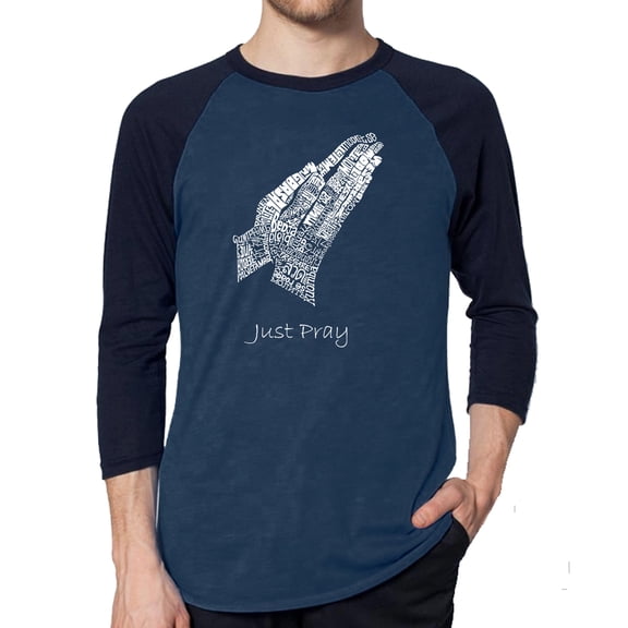 LA Pop Art Men's Raglan Word Art T-Shirt - Prayer Hands