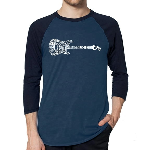 LA Pop Art Men's Raglan Word Art T-Shirt - Rock Guitar