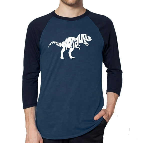 LA Pop Art Men's Raglan Word Art T-Shirt - TYRANNOSAURUS REX