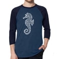 thumbnail image 1 of LA Pop Art Men's Raglan Word Art T-Shirt - Types of Seahorse, 1 of 2