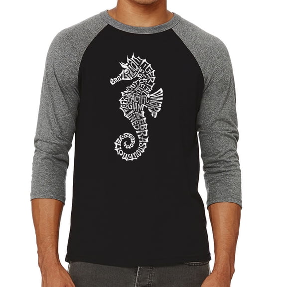 LA Pop Art Men's Raglan Word Art T-Shirt - Types of Seahorse