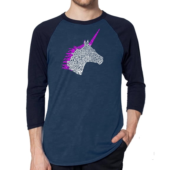 LA Pop Art Men's Raglan Word Art T-Shirt - Unicorn