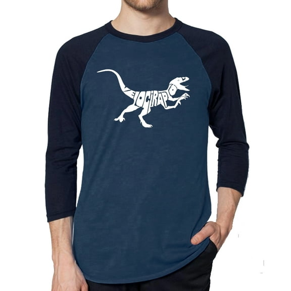 LA Pop Art Men's Raglan Word Art T-Shirt - Velociraptor