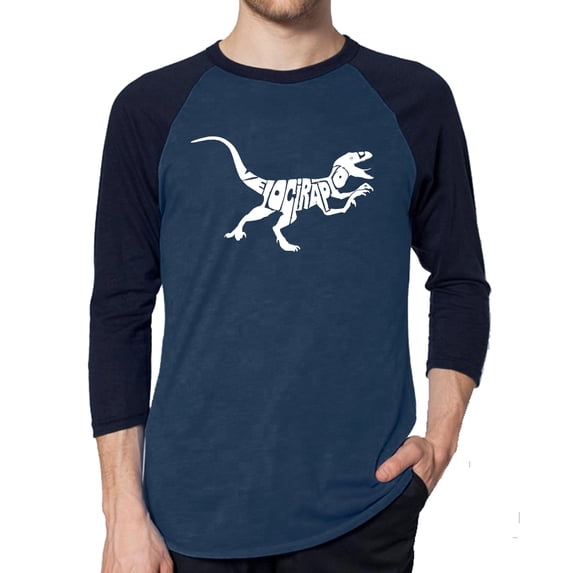 LA Pop Art Men's Raglan Word Art T-Shirt - Velociraptor