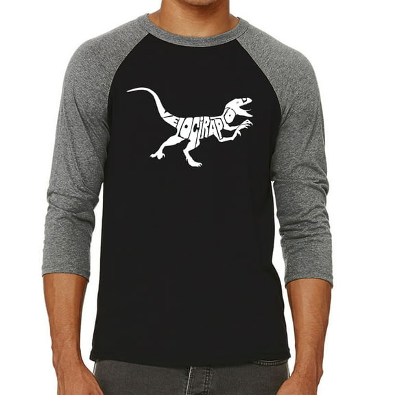 LA Pop Art Men's Raglan Word Art T-Shirt - Velociraptor