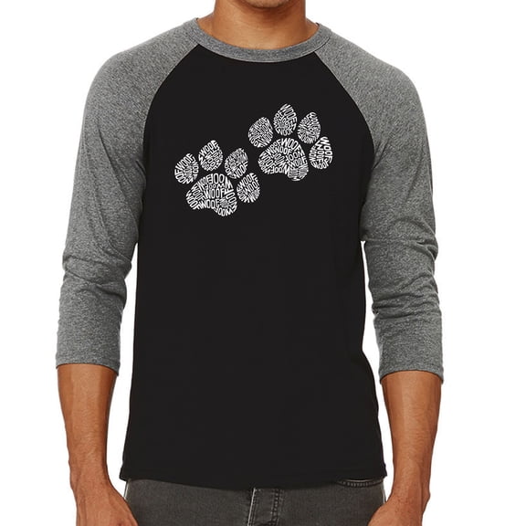 LA Pop Art Men's Raglan Word Art T-Shirt - Woof Paw Prints