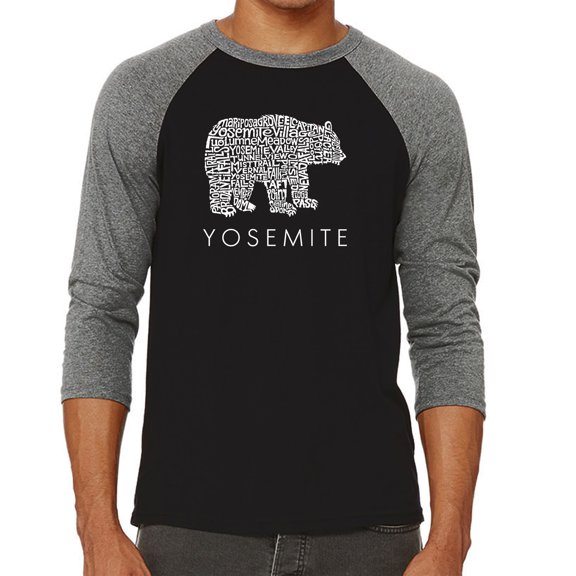 LA Pop Art Men's Raglan Word Art T-Shirt - Yosemite Bear