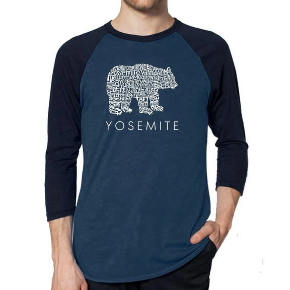 LA Pop Art Men's Raglan Word Art T-Shirt - Yosemite Bear