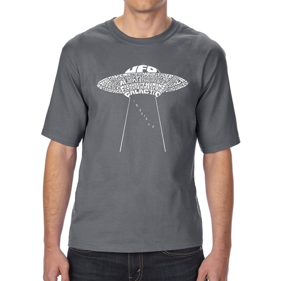 LA Pop Art Men's Tall and Long Word Art T-shirt - Flying Saucer UFO