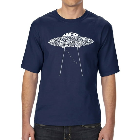 LA Pop Art Men's Tall and Long Word Art T-shirt - Flying Saucer UFO