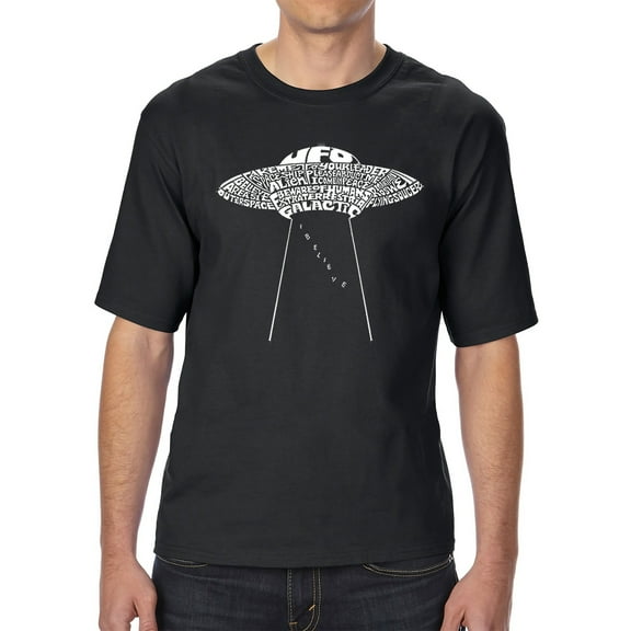 LA Pop Art Men's Tall and Long Word Art T-shirt - Flying Saucer UFO