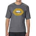 thumbnail image 1 of LA Pop Art Men's Tall and Long Word Art T-shirt - Gold Digger Lips, 1 of 2