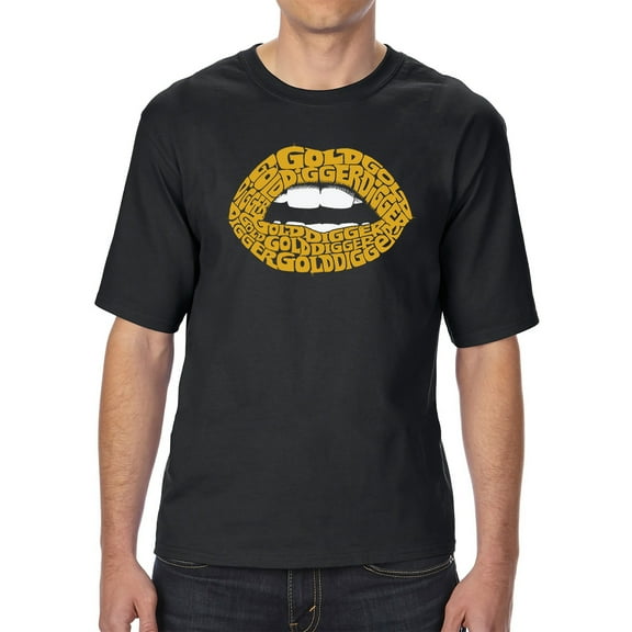 LA Pop Art Men's Tall and Long Word Art T-shirt - Gold Digger Lips