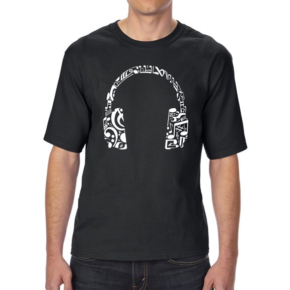 LA Pop Art Men's Tall and Long Word Art T-shirt - Music Note Headphones
