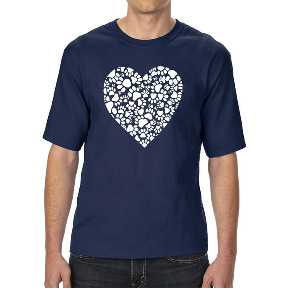 LA Pop Art Men's Tall and Long Word Art T-shirt - Paw Prints Heart