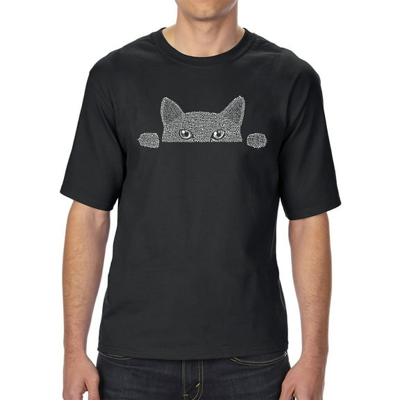 LA Pop Art Men's Tall and Long Word Art T-shirt - Peeking Cat