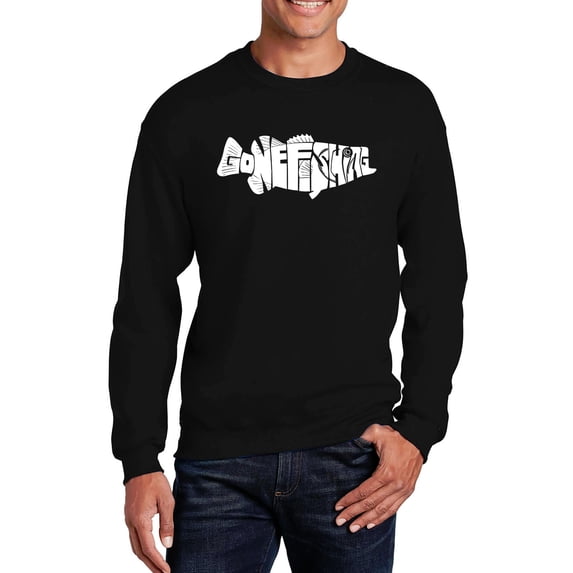 LA Pop Art Men's Word Art Crewneck Sweatshirt - Bass - Gone Fishing
