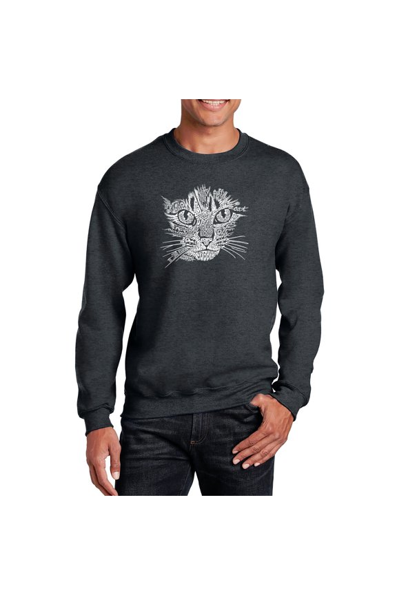 Men's Word Art Crewneck Sweatshirt - Cat Face