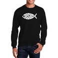 thumbnail image 1 of LA Pop Art Men's Word Art Crewneck Sweatshirt - Christian Jesus Name Fish Symbol, 1 of 2