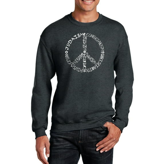 LA Pop Art Men's Word Art Crewneck Sweatshirt - Different Faiths peace sign