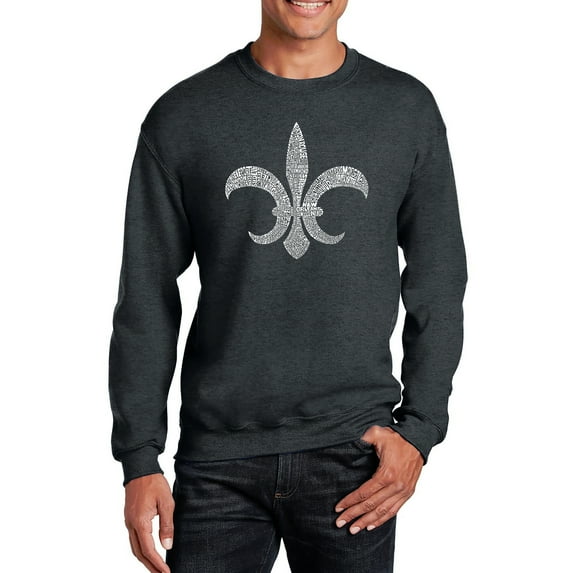LA Pop Art Men's Word Art Crewneck Sweatshirt - FLEUR DE LIS - POPULAR LOUISIANA CITIES