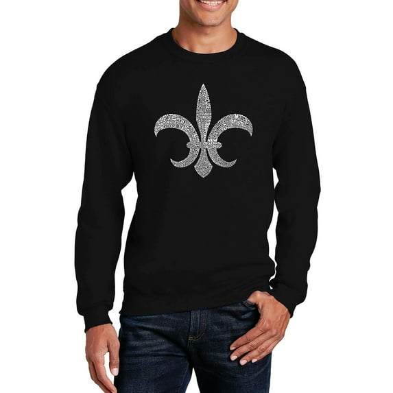 LA Pop Art Men's Word Art Crewneck Sweatshirt - FLEUR DE LIS - POPULAR LOUISIANA CITIES
