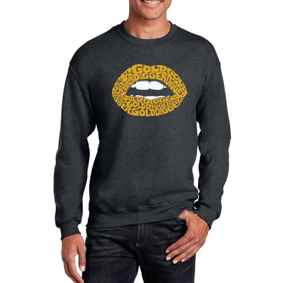 LA Pop Art Men's Word Art Crewneck Sweatshirt - Gold Digger Lips