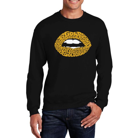 LA Pop Art Men's Word Art Crewneck Sweatshirt - Gold Digger Lips