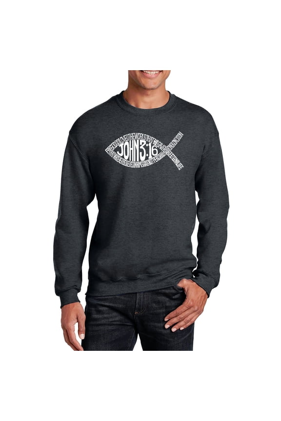 Men's Word Art Crewneck Sweatshirt - John 3:16 Fish Symbol