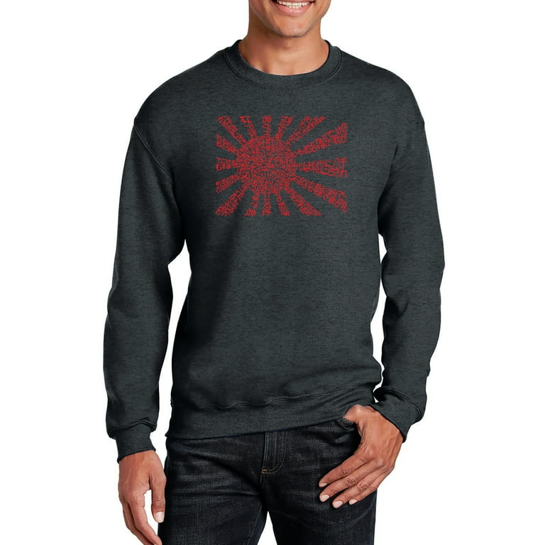 LA Pop Art Men s Word Art Crewneck Sweatshirt Lyrics To The Japanese National Anthem