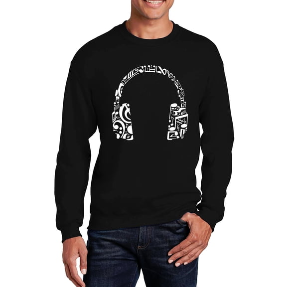 LA Pop Art Men's Word Art Crewneck Sweatshirt - Music Note Headphones