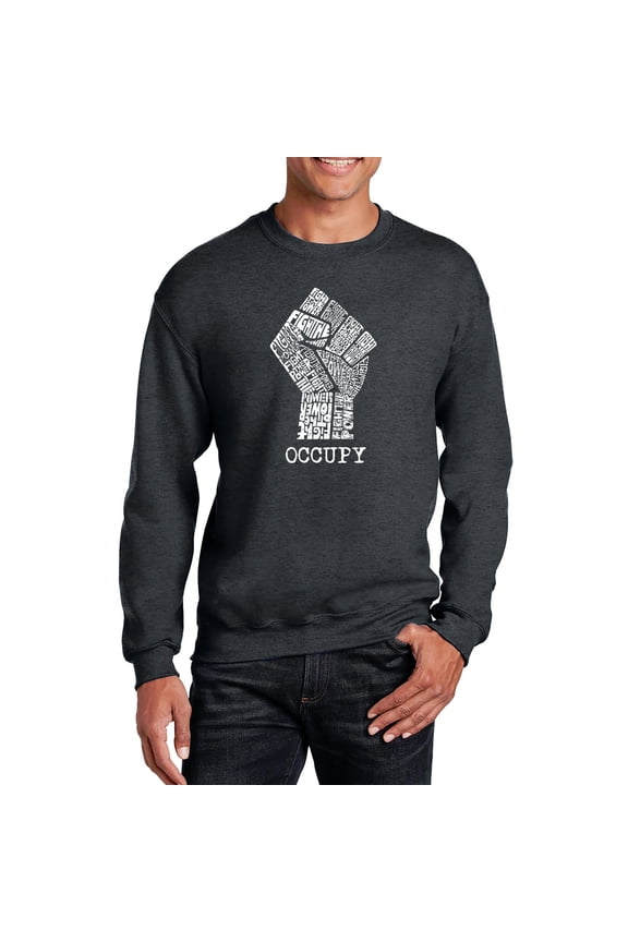 Men's Word Art Crewneck Sweatshirt - OCCUPY WALL STREET - FIGHT THE POWER