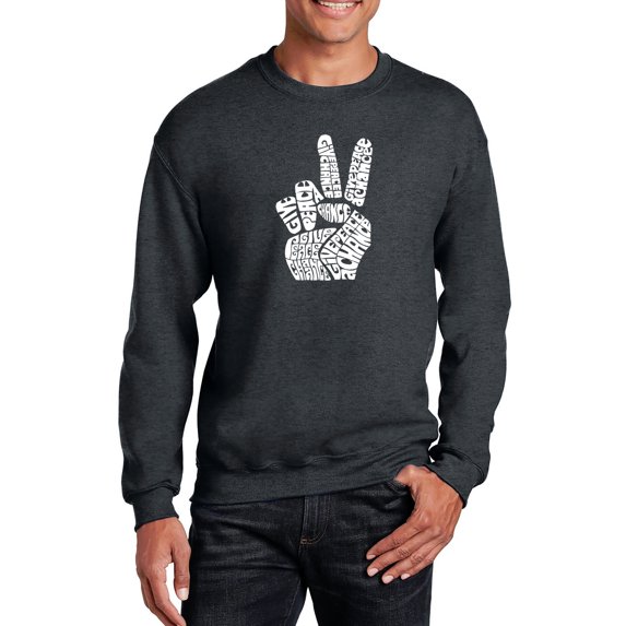LA Pop Art Men's Word Art Crewneck Sweatshirt - PEACE FINGERS