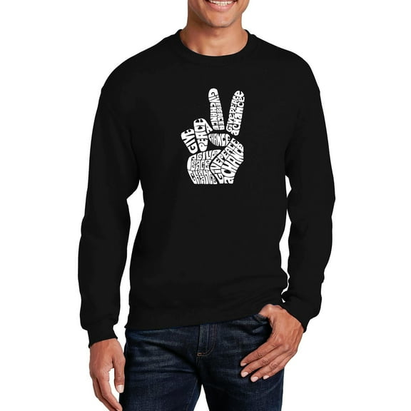 LA Pop Art Men's Word Art Crewneck Sweatshirt - PEACE FINGERS