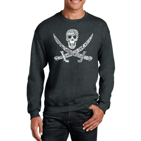 LA Pop Art Men's Word Art Crewneck Sweatshirt - PIRATE CAPTAINS, SHIPS AND IMAGERY