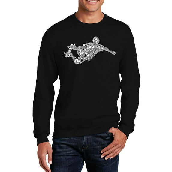LA Pop Art Men's Word Art Crewneck Sweatshirt - POPULAR SKATING MOVES & TRICKS