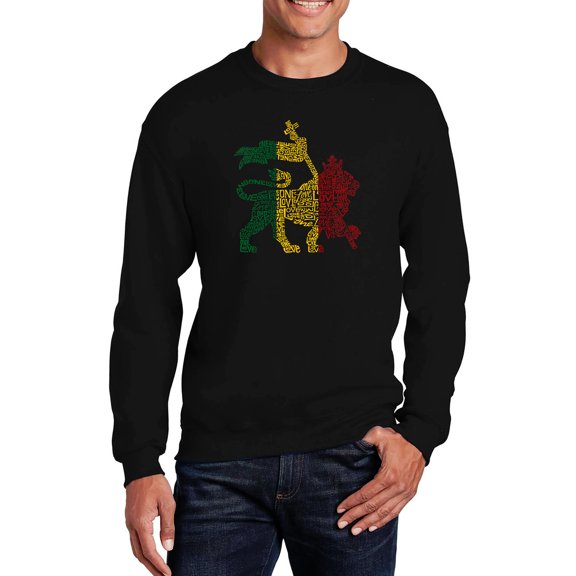 LA Pop Art Men's Word Art Crewneck Sweatshirt - Rasta Lion - One Love