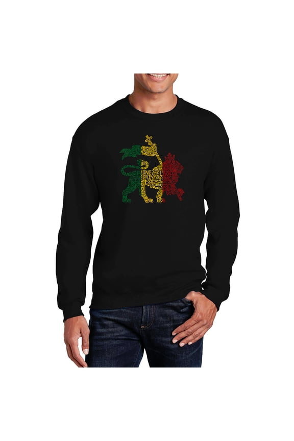 Men's Word Art Crewneck Sweatshirt - Rasta Lion - One Love