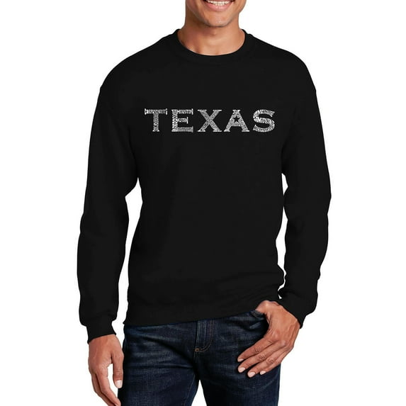 LA Pop Art Men's Word Art Crewneck Sweatshirt - THE GREAT CITIES OF TEXAS