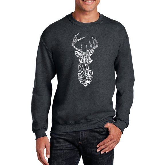 LA Pop Art Men's Word Art Crewneck Sweatshirt - Types of Deer