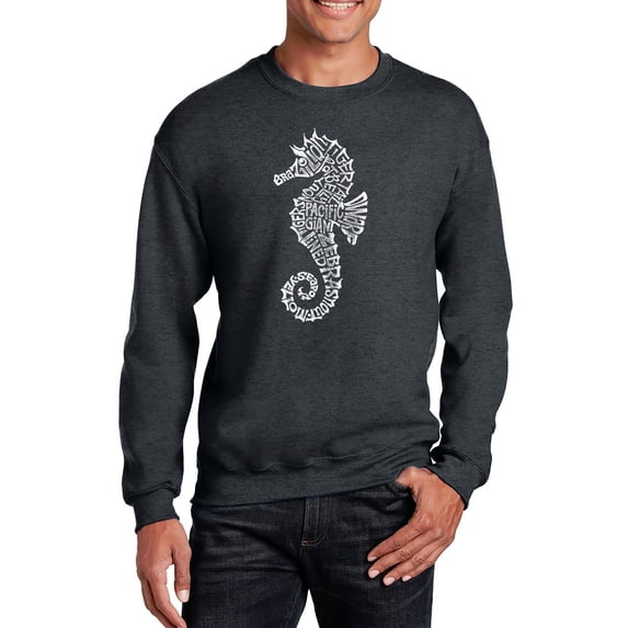 LA Pop Art Men's Word Art Crewneck Sweatshirt - Types of Seahorse
