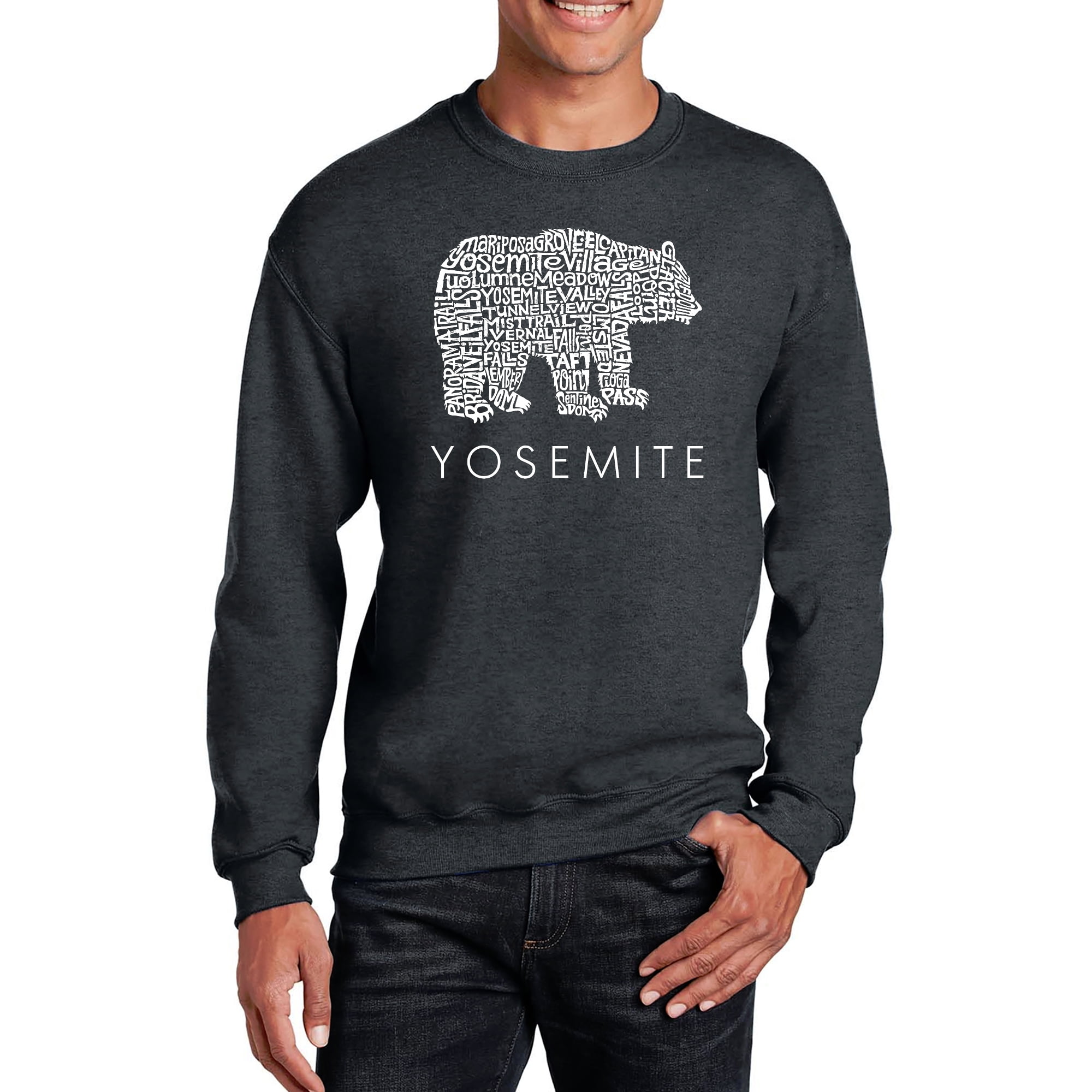 LA Pop Art Men s Word Art Crewneck Sweatshirt Yosemite Bear