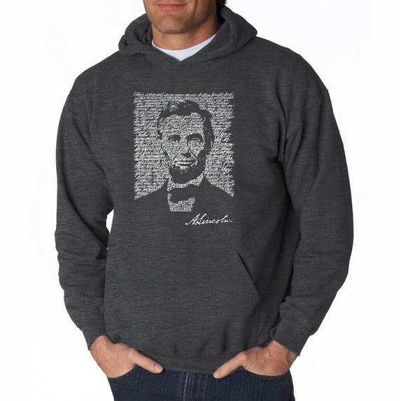 LA Pop Art Men's Word Art Hooded Sweatshirt - ABRAHAM LINCOLN - GETTYSBURG ADDRESS