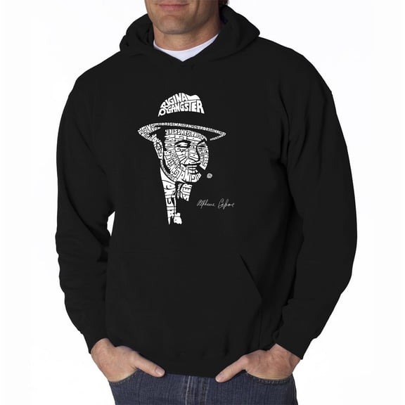 LA Pop Art Men's Word Art Hooded Sweatshirt - AL CAPONE-ORIGINAL GANGSTER