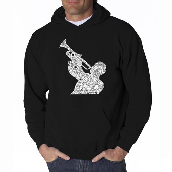 LA Pop Art Men's Word Art Hooded Sweatshirt - ALL TIME JAZZ SONGS