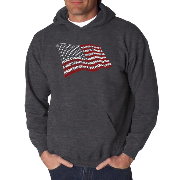 LA Pop Art Men's Word Art Hooded Sweatshirt - American Wars Tribute Flag